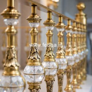 Modern Brass Staircase Railing With Glass Inserts MS Grill Door Design