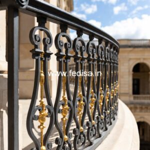 Classic Brass Staircase Railing With Royal Finish Horizontal Window Grill Design
