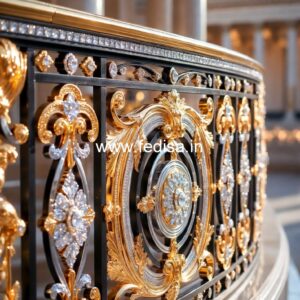 Elegant Brass Staircase Railing With Artistic Work Small Grill Gate Design