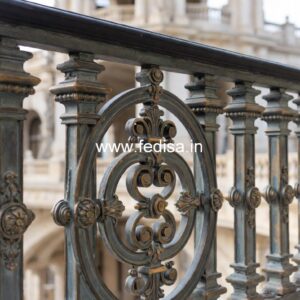 Elegant Brass Balcony Railing With Designer Look Wooden Door With Grill Design