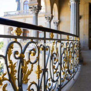 Brass Staircase Railing Design With Glass Panels Maharaja Grill Gate