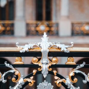 Elegant Brass Railing Design With Artistic Finish Outside House Grill Design