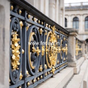 Antique Brass Staircase Railing With Elegant Style Iron Grill For Main Door