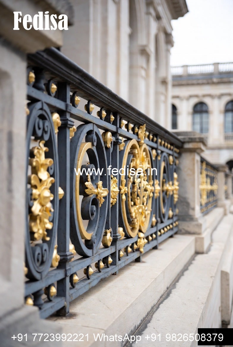 Antique Brass Staircase Railing With Elegant Style Iron Grill For Main Door