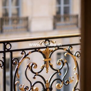 Modern Brass Railing Design With Decorative Patterns Double Door Window Grill Design