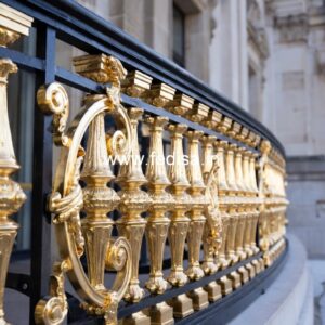 Elegant Brass Stair Railing With Classic Finish Grill For Door Design