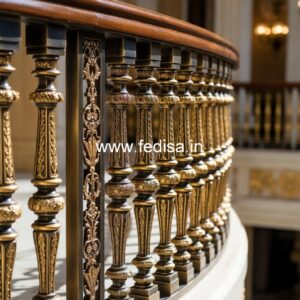 Elegant Brass Staircase Railing With Gold Finish Wall Window Grill Design