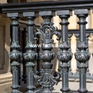 Elegant Brass Staircase Design With Decorative Finish Vertical Grill Design For Balcony