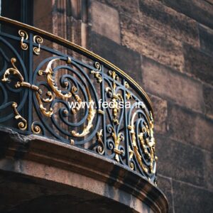 Designer Brass Stair Railing With Artistic Work House Wall Grill Design