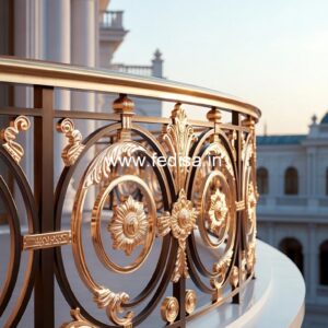 Elegant Brass Staircase Railing With Artistic Work Window Ki Jali Ki Design
