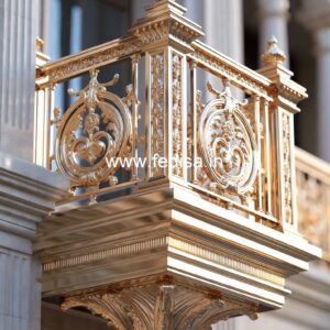 Elegant Brass Stair Railing With Classic Finish Front Design Grill