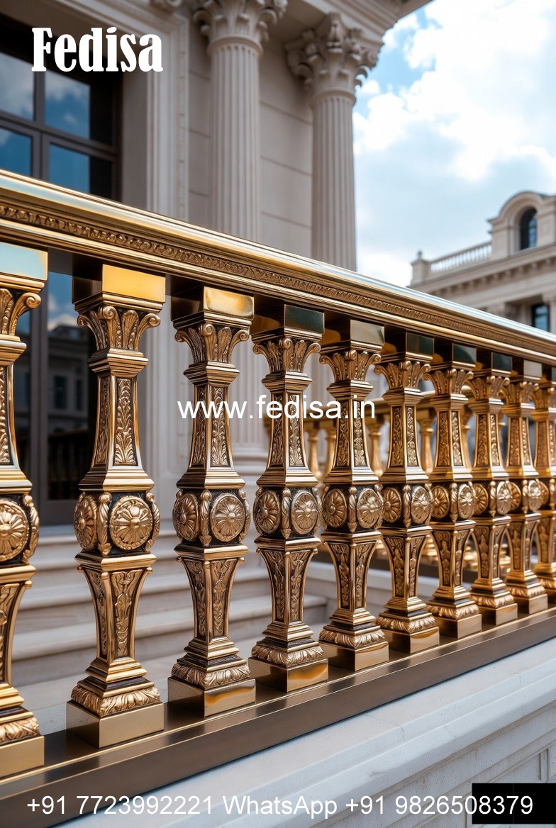 Elegant Brass Railing Design For Modern Villas Grill Design For