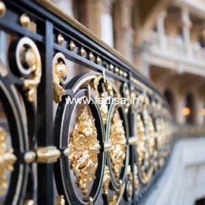 Brass Handrail Design With Luxury Appeal Wooden Door With Iron Grill