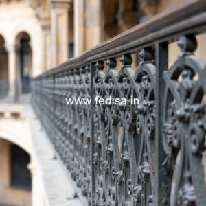 Decorative Brass Handrail With Artistic Detailing Long Balcony Grill Design