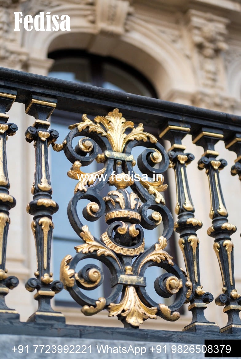 Elegant Brass Staircase Railing With Luxury Finish Main Door Upper Grill Design