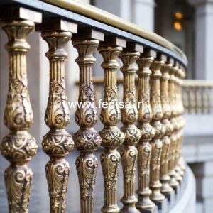 Luxury Brass Balcony Railing With Artistic Detailing Two Door Grill Design