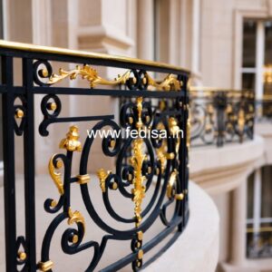 Designer Brass Staircase Railing For Luxury Homes Window Grill Design Round
