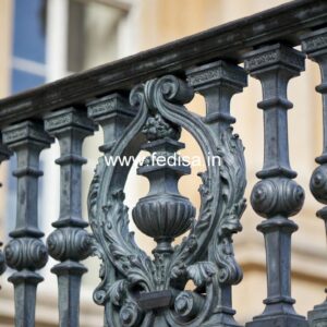 Brass Balcony Railing With Artistic Work Window Grill Design With Flower