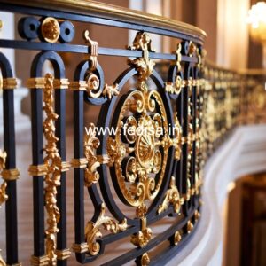 Modern Brass Railing Design For Staircase Front Side Window Grill Design