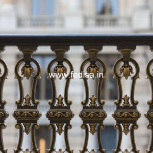Designer Brass Staircase Railing With Custom Patterns Window Grills Design Inside House
