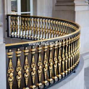 Artistic Brass Railing Design With Luxury Look Grill On Compound Wall