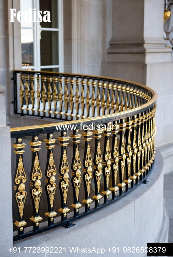 Artistic Brass Railing Design With Luxury Look Grill On Compound Wall ...