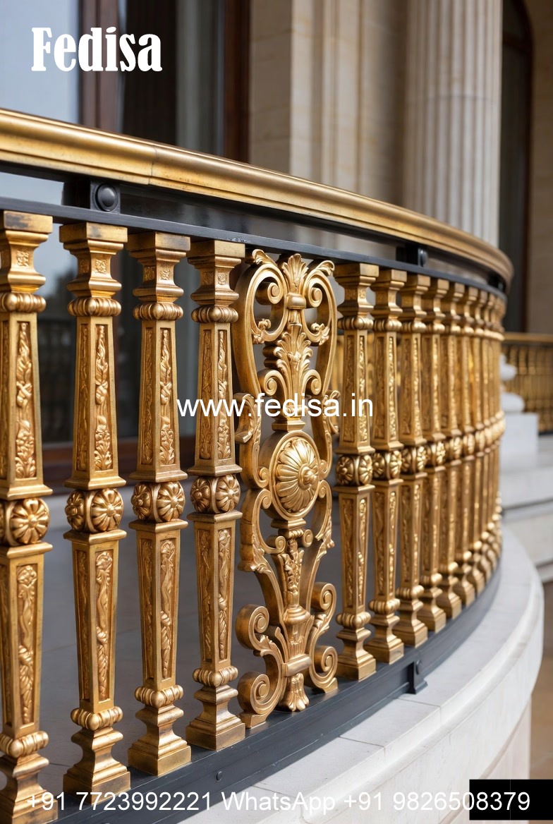 Brass Staircase Handrail Design For Modern Villas Half Round Door Grill Design