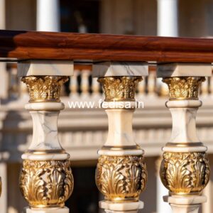Elegant Brass Staircase Railing With Luxury Finish Temple Steel Grill Design