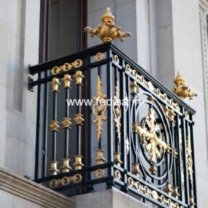 Designer Brass Stair Railing For Luxury Interiors Double Door Wooden Grill Design