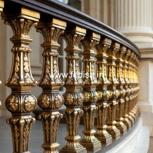 Elegant Brass Balcony Railing With Designer Style House Front Glass Grill