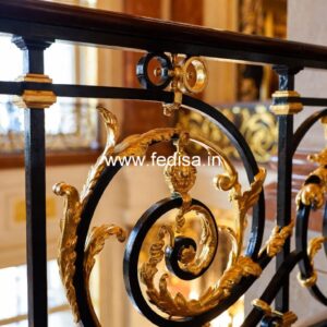 Decorative Brass Stair Railing With Elegant Finish Iron Gate And Window Design