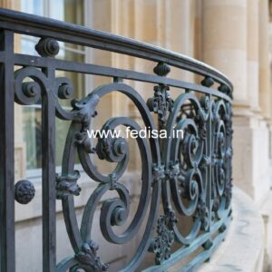 Elegant Brass Staircase Railing With Artistic Work Ground Floor Window Grill Design