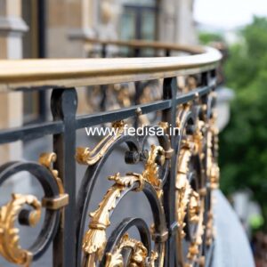Elegant Brass Staircase Railing With Gold Finish Square Pipe Window Grill