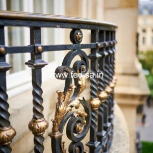 Luxury Brass Railing Design With Detailing Wooden Safety Door With Steel Grill