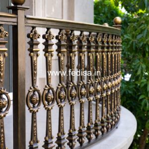 Luxury Brass Railing Design With Gold Finish Glass Door With Safety Grill