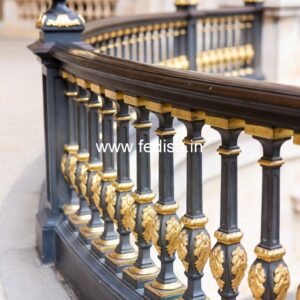 Elegant Brass Balcony Railing With Artistic Patterns Grill Design Square Tube