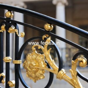 Brass Staircase Handrail With Classic Touch Safety Door Design With Grill