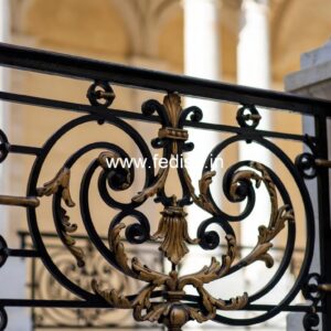 Elegant Brass Staircase Design With Decorative Finish Grill Compound Design