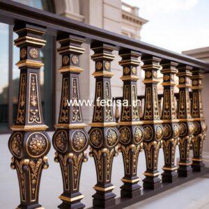 Modern Brass Balcony Railing With Elegant Appeal Stair Tiles Design
