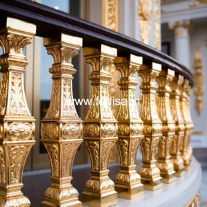 Stylish Brass Balcony Railing With Luxury Appeal Stairs Design In Lobby