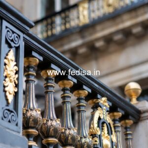 Stylish Brass Staircase Railing With Decorative Elements Industrial Staircase Design