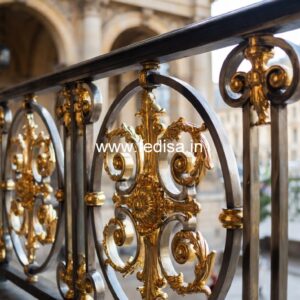 Artistic Brass Railing Design With Luxury Look Stairs Wall Tiles Design