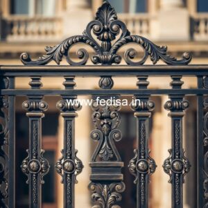 Premium Brass Balcony Railing With Artistic Work L Shaped Staircase Design