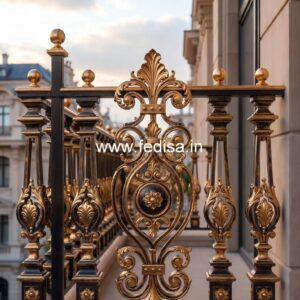 Luxury Brass Balcony Railing With Elegant Finish Modern Concrete Stairs Design Indoor