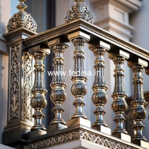 Designer Brass Stair Railing With Artistic Work Home Front Stairs Design
