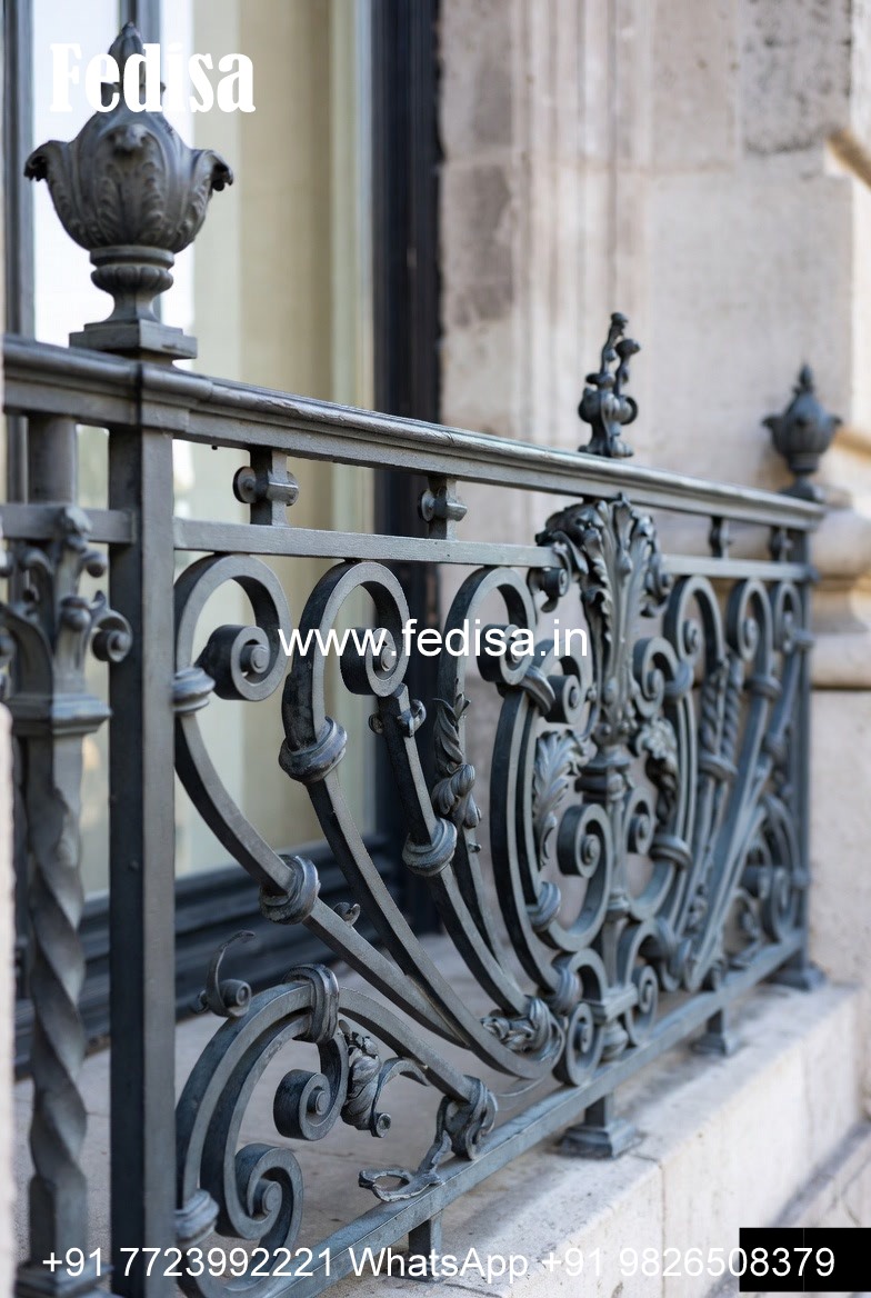Luxury Brass Balcony Railing With Artistic Detailing Stair Design In Front Of House