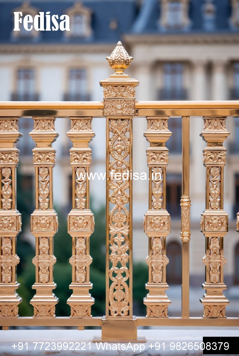 Antique Brass Staircase Railing With Classic Finish Double Height Staircase Wall Design