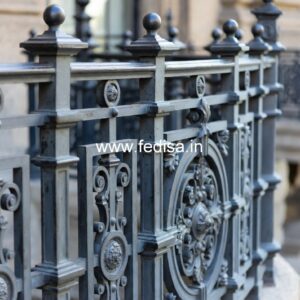 Stylish Brass Staircase Railing With Decorative Finish Lobby Design Under Stairs