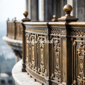 Elegant Brass Balcony Railing With Artistic Patterns Spiral Staircase Layout