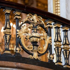 Elegant Brass Balcony Railing With Designer Style Floating Stairwell